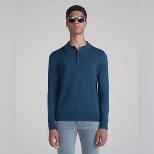 Rag & Bone Men’s Merino Wool Blue Long-Sleeve Polo Size XL